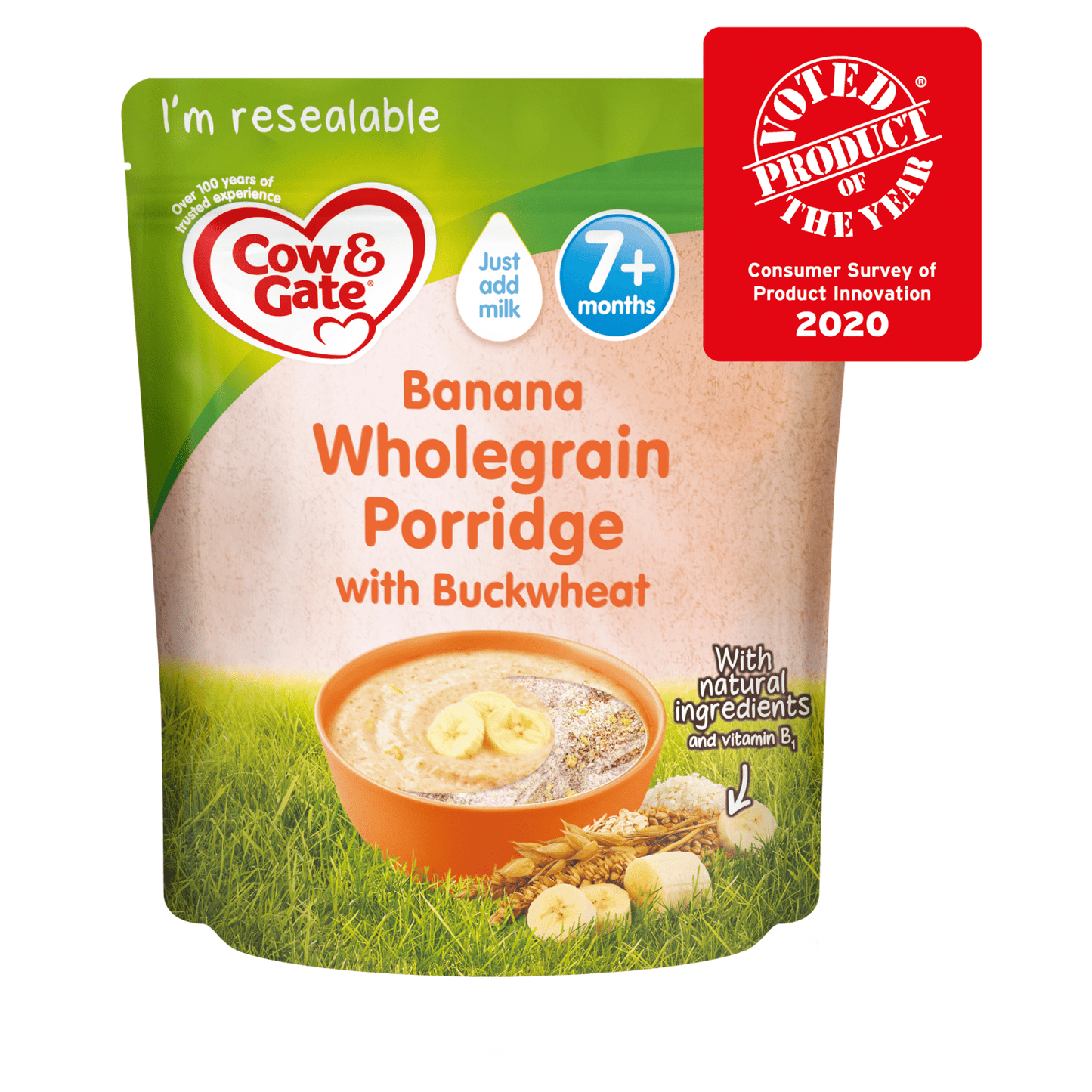 Cow & Gate Banana Wholegrain Porridge Baby Cereal 200g - UK Food & Drink - 3041091431790