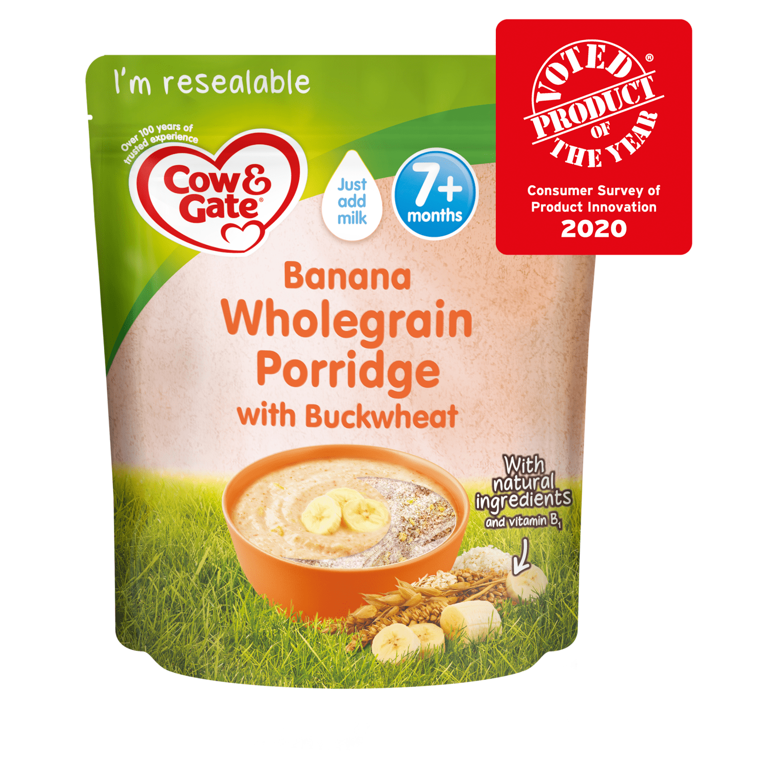 Cow & Gate Banana Wholegrain Porridge Baby Cereal 200g - UK Food & Drink - 3041091431790