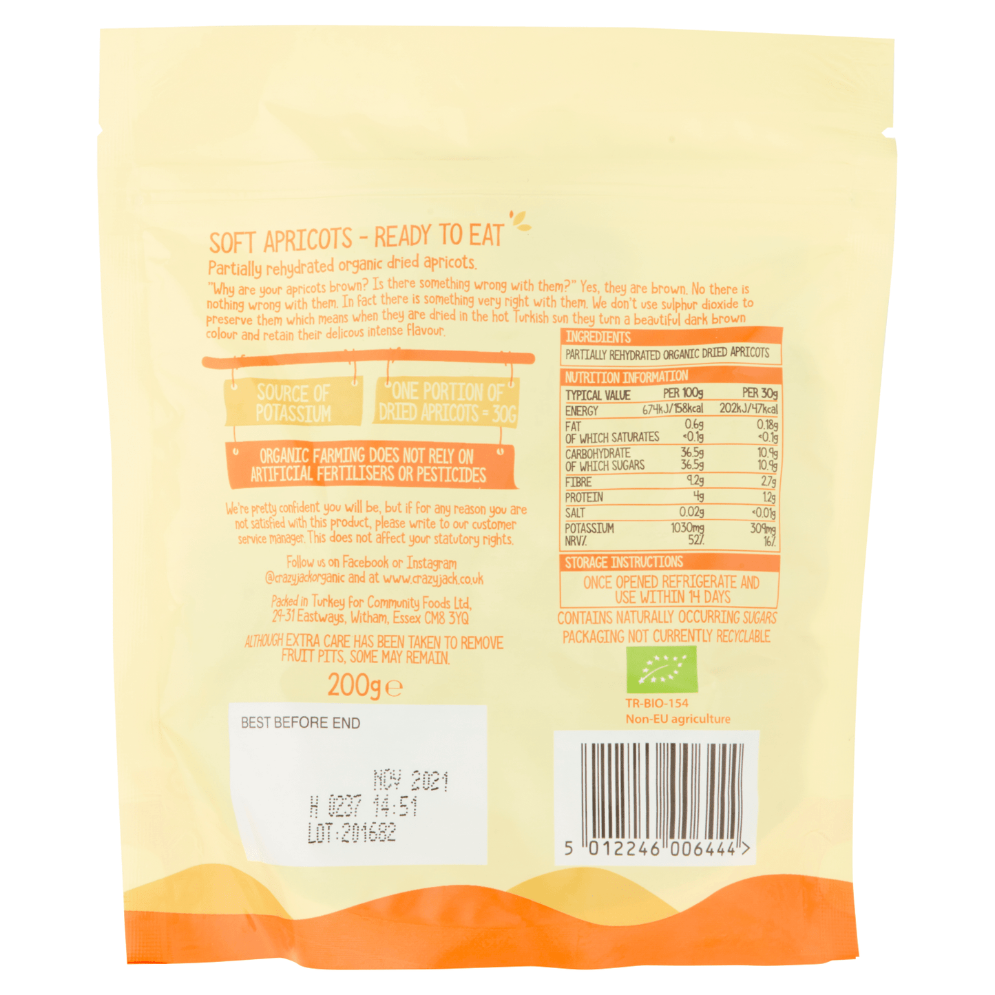 Crazy Jack Organic Soft Apricots 200g - UK Food & Drink - 5012246006444