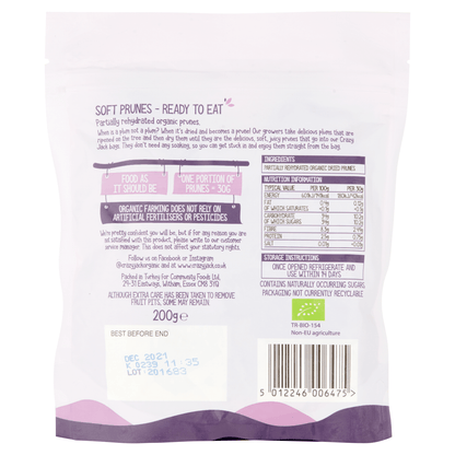 Crazy Jack Organic Soft Prunes 200g - UK Food & Drink - 5012246006475