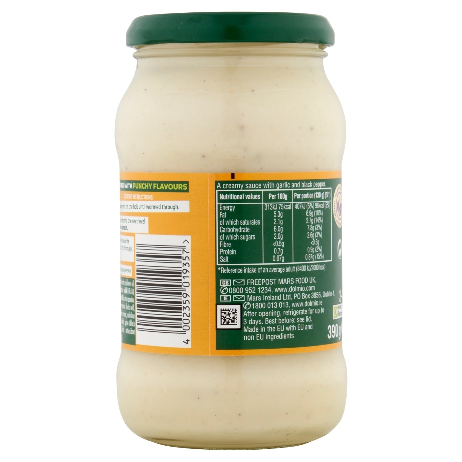 Dolmio Intensify Mild Creamy Garlic & Black Pepper Pasta Sauce 390g - UK Food & Drink - 4002359019357