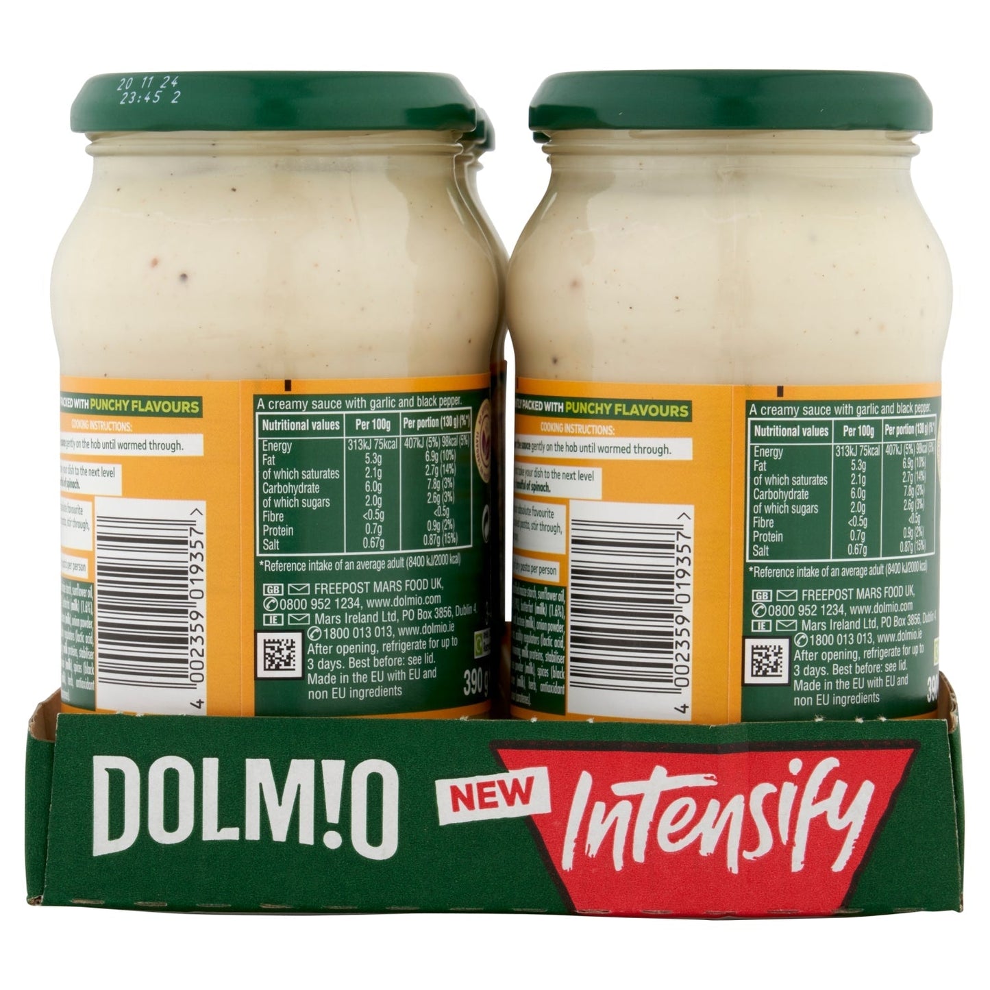 Dolmio Intensify Mild Creamy Garlic & Black Pepper Pasta Sauce 390g - UK Food & Drink - 4002359019357