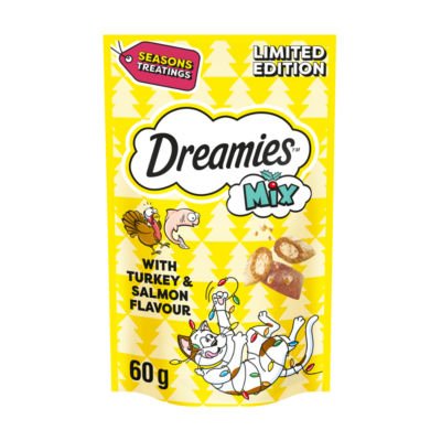 DREAMIES Christmas Mix Cat Treat Biscuits with Turkey & Salmon Flavour 60g - UK Food & Drink - 5998749141298