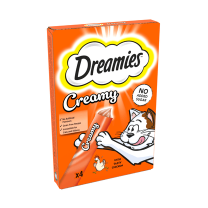 Dreamies Creamy Snack Cat & Kitten Treat with Chicken 4 x 10g - UK Food & Drink - 4008429151156