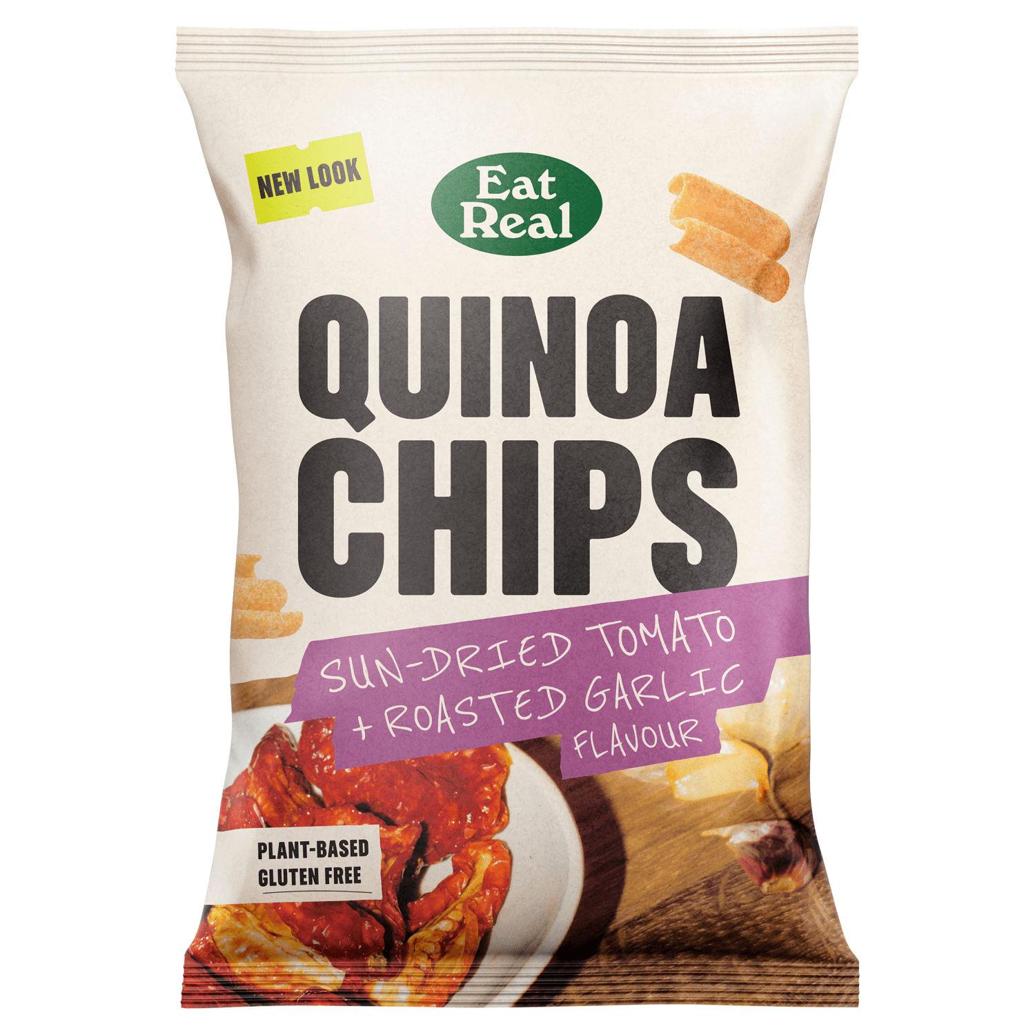 Eat Real Quinoa Chips Sun - Dried Tomato + Roasted Garlic Flavour 90g - UK Food & Drink - 5060878780584