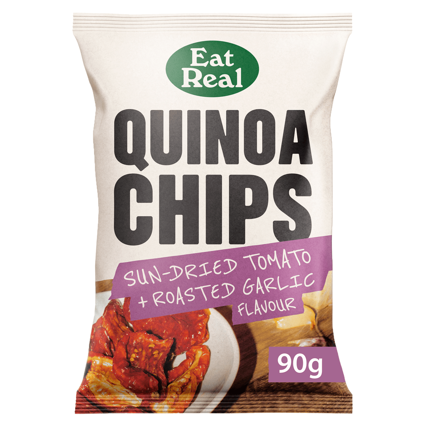 Eat Real Quinoa Chips Sun - Dried Tomato + Roasted Garlic Flavour 90g - UK Food & Drink - 5060878780584