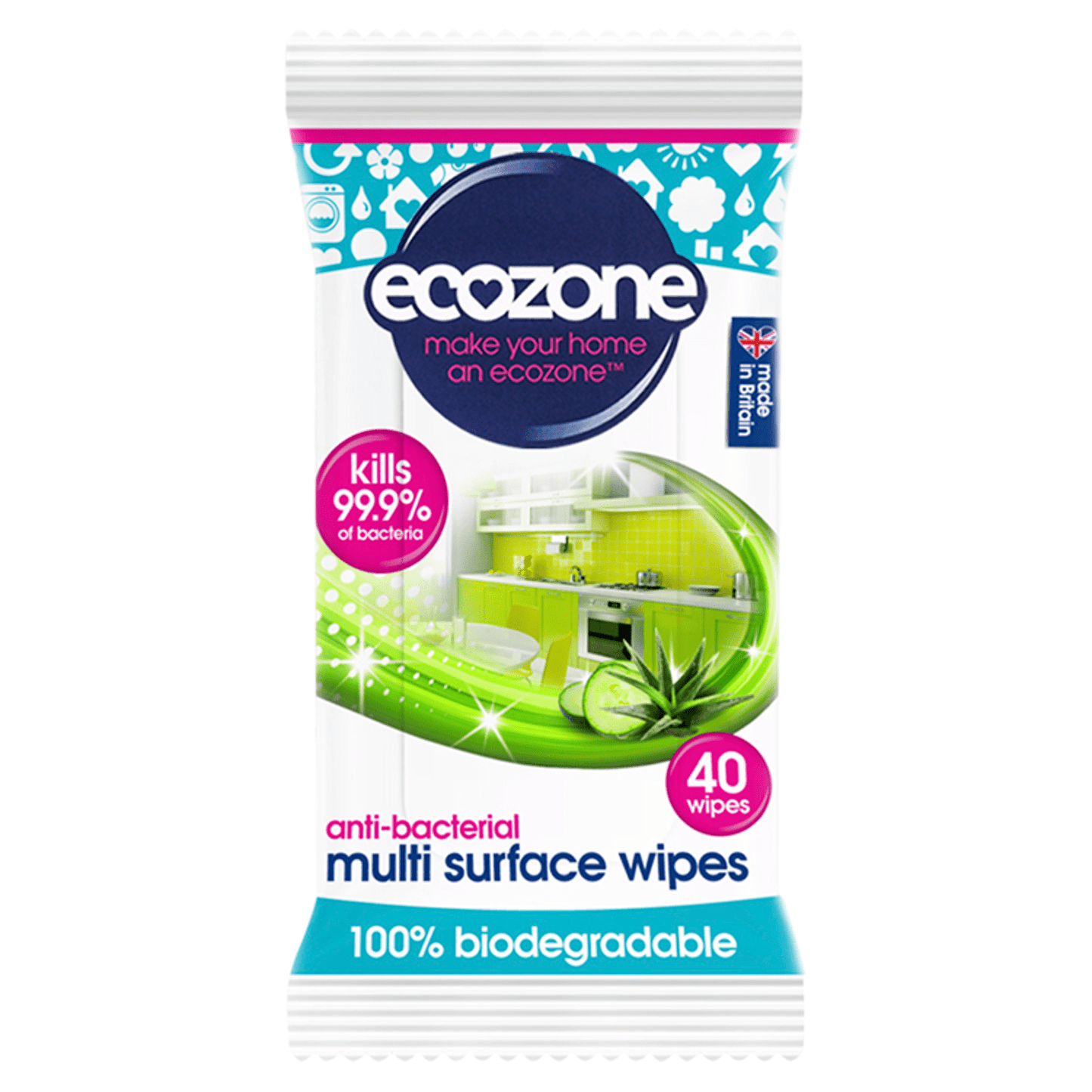 Ecozone 40 Anti - Bacterial Multi Surface Wipes - UK Food & Drink - 5060101530870