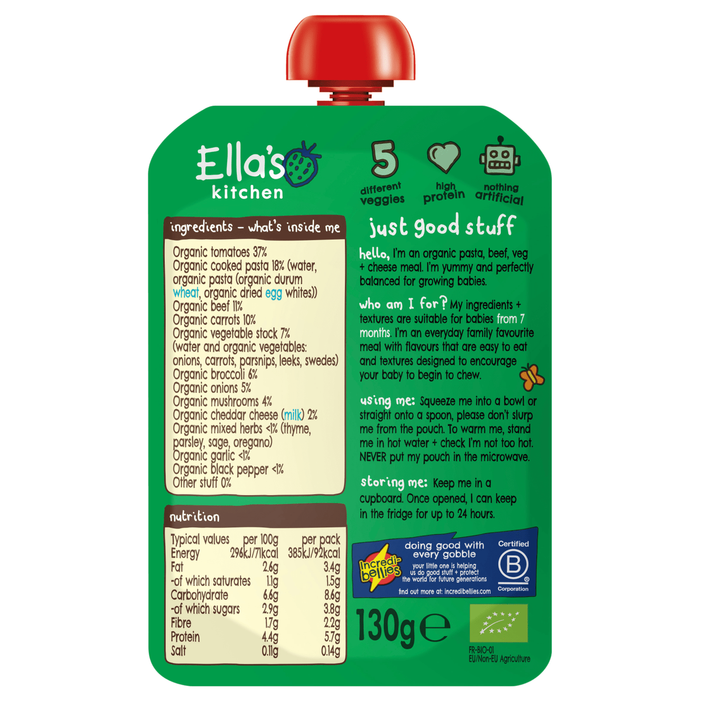 Ella's Kitchen Organic Spag Bol Baby Pouch 7+ Months 130g - UK Food & Drink - 5060107332225