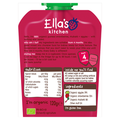 Ella's Kitchen Organic Strawberries, Rhubarb and Apples Baby Pouch 4+ Months 120g - UK Food & Drink - 5060503500808