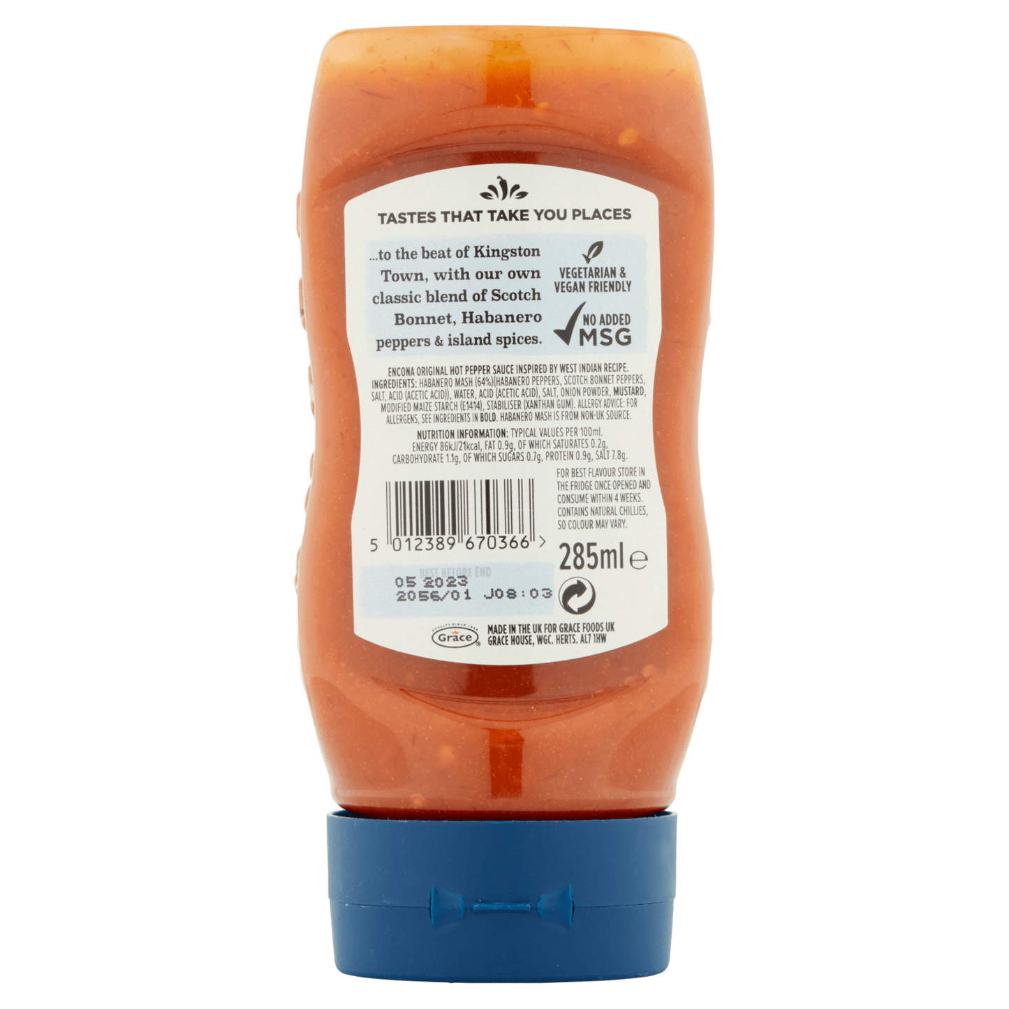 Encona West Indian Original Hot Pepper Sauce 285ml - UK Food & Drink - 5012389670366