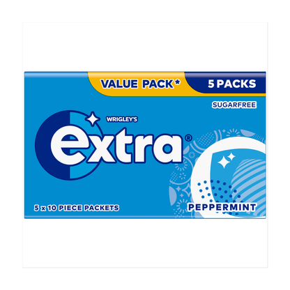 Extra Peppermint Sugarfree Chewing Gum Multipack 5x10 Pieces - UK Food & Drink - 4009900549394