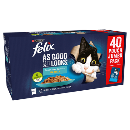 Felix As Good As It Looks Adult Cat Food Ocean Feasts in Jelly 40 x 100g - UK Food & Drink - 7613036016841