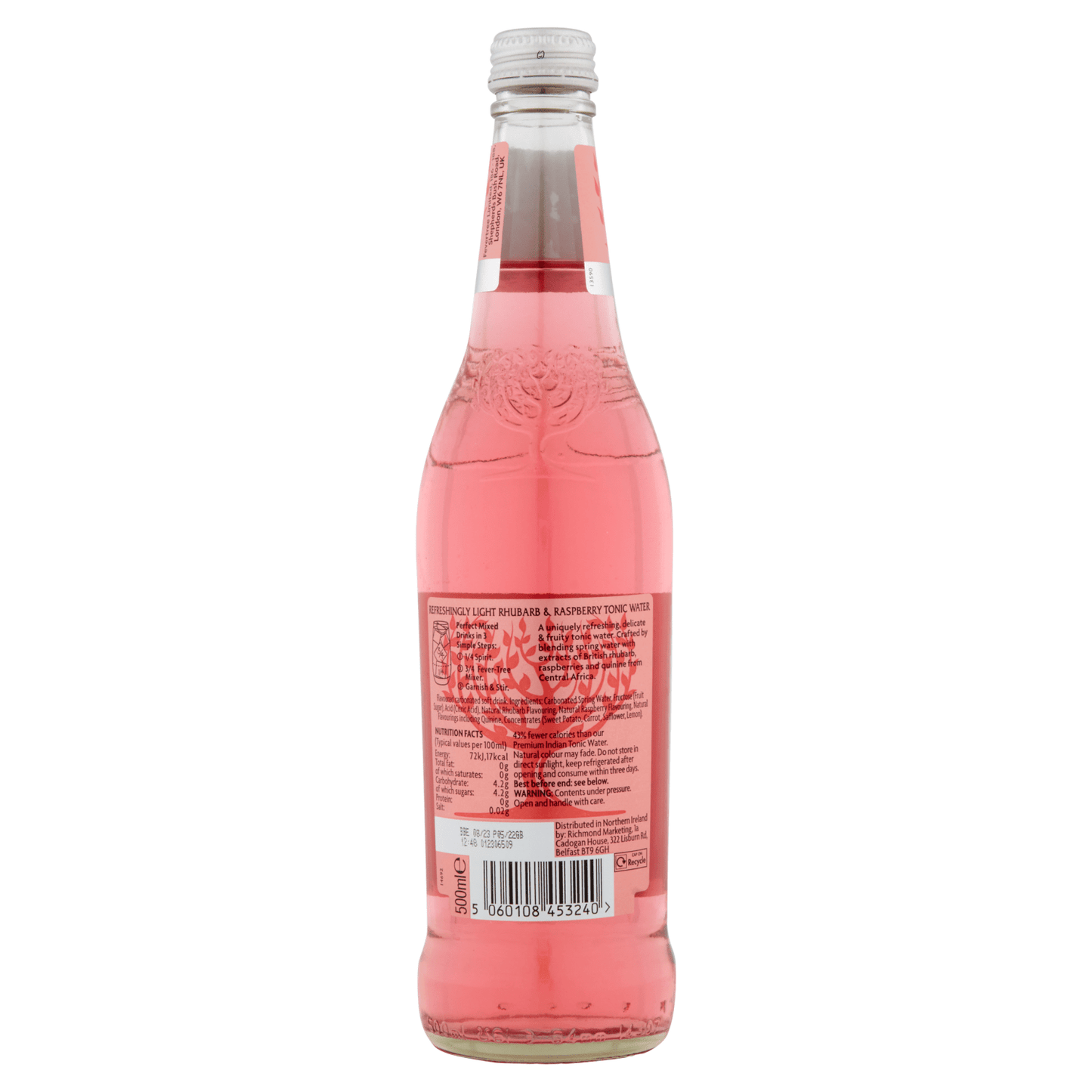 Fever - Tree Rhubarb & Raspberry Tonic Water 500ml - UK Food & Drink - 5060108453240