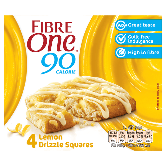 Fibre One 90 Calorie Lemon Drizzle Squares 4 x 24g (96g) - UK Food & Drink - 8410076621955
