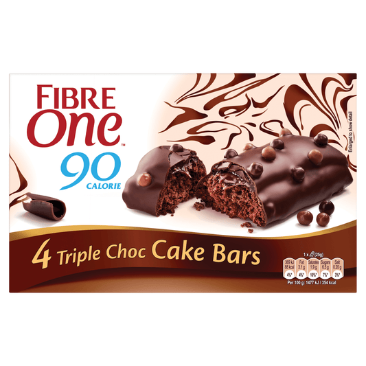 Fibre One 90 Calorie Triple Choc Cake Bars 4 x 25g (100g) - UK Food & Drink - 8410076620514
