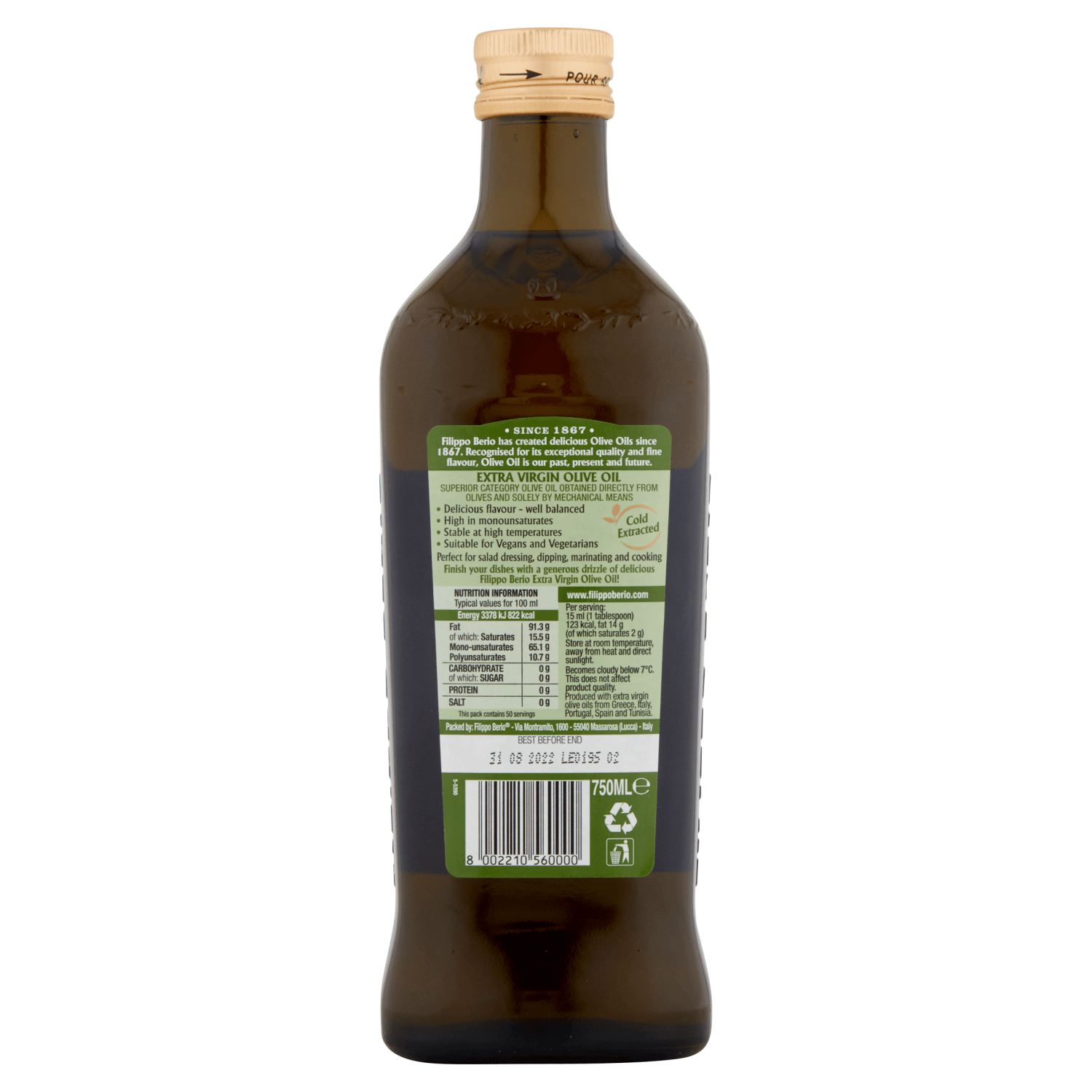 Filippo Berio Extra Virgin Olive Oil 750ml - UK Food & Drink - 8002210560000