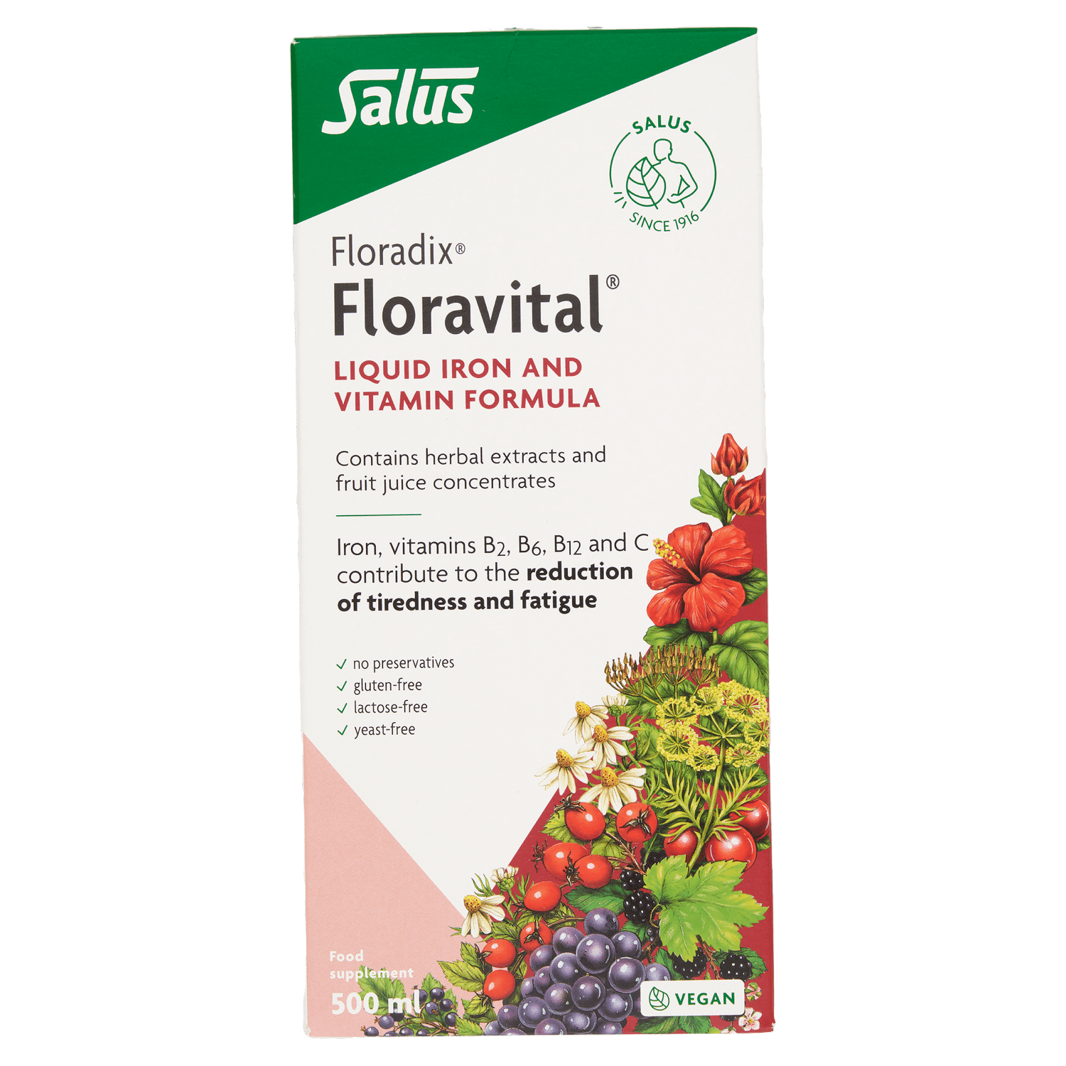 Floradix Floravital Liquid Iron and Vitamin Formula Food Supplement 500ml - UK Food & Drink - 4004148017186