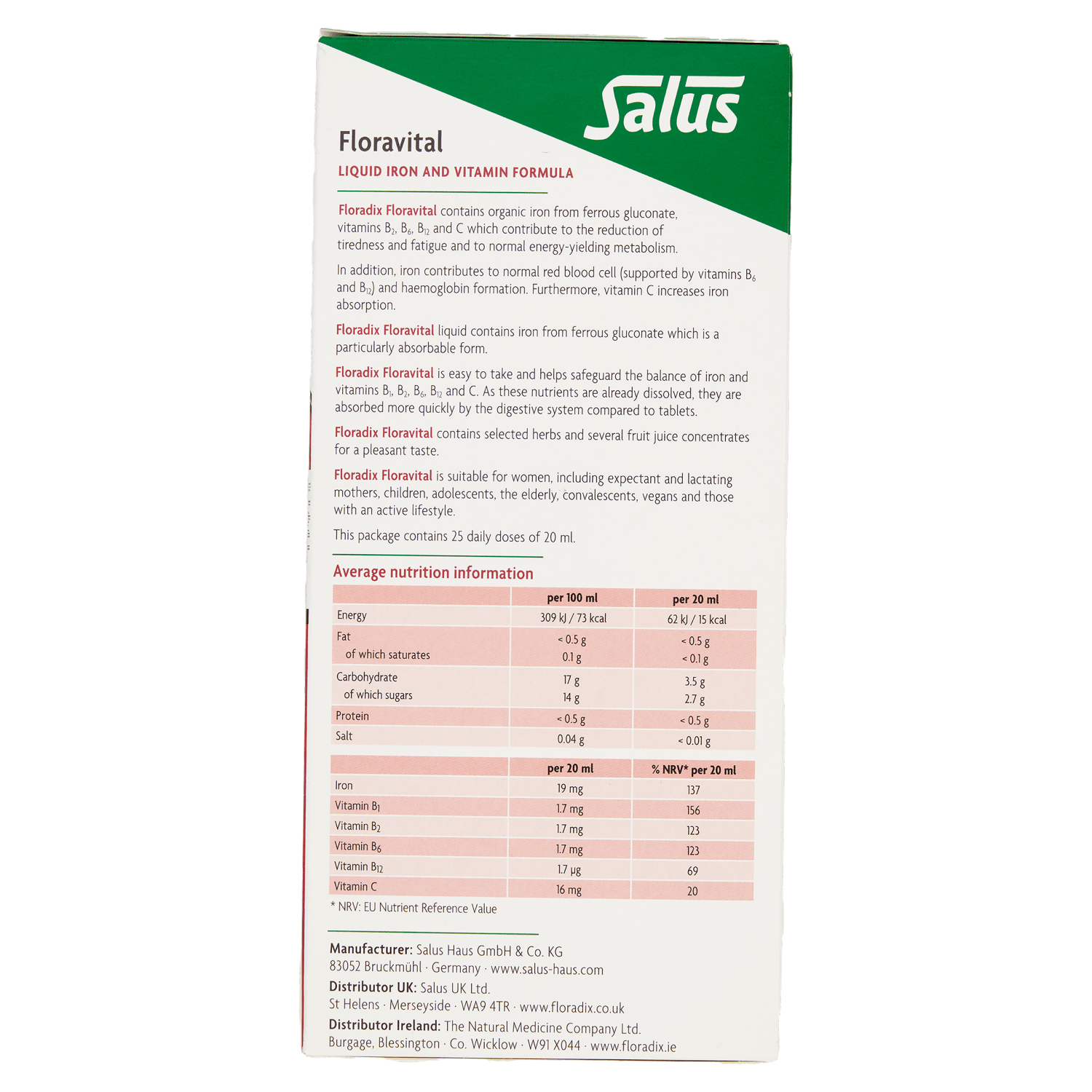 Floradix Floravital Liquid Iron and Vitamin Formula Food Supplement 500ml - UK Food & Drink - 4004148017186