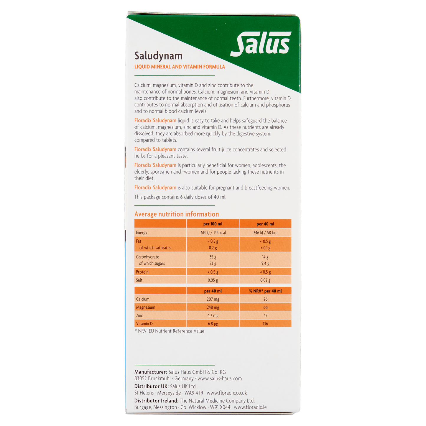 Floradix Saludynam Liquid Calcium, Mineral and Vitamin Formula Food Supplement 250ml - UK Food & Drink - 4004148017766