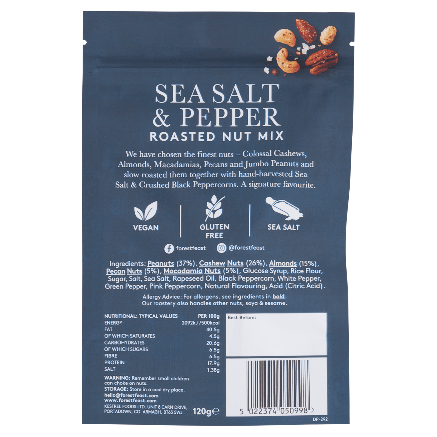 Forest Feast Sea Salt & Pepper Roasted Nut Mix 120g - UK Food & Drink - 5022374050998