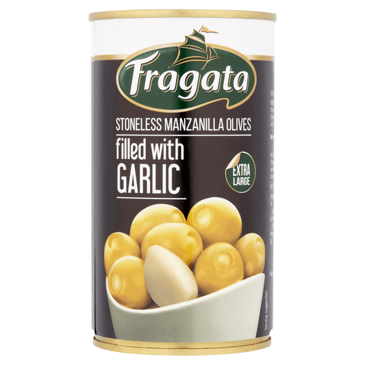 Fragata Stoneless Manzanilla Olives Filled with Garlic Extra Large 350g - UK Food & Drink - 8410134001217
