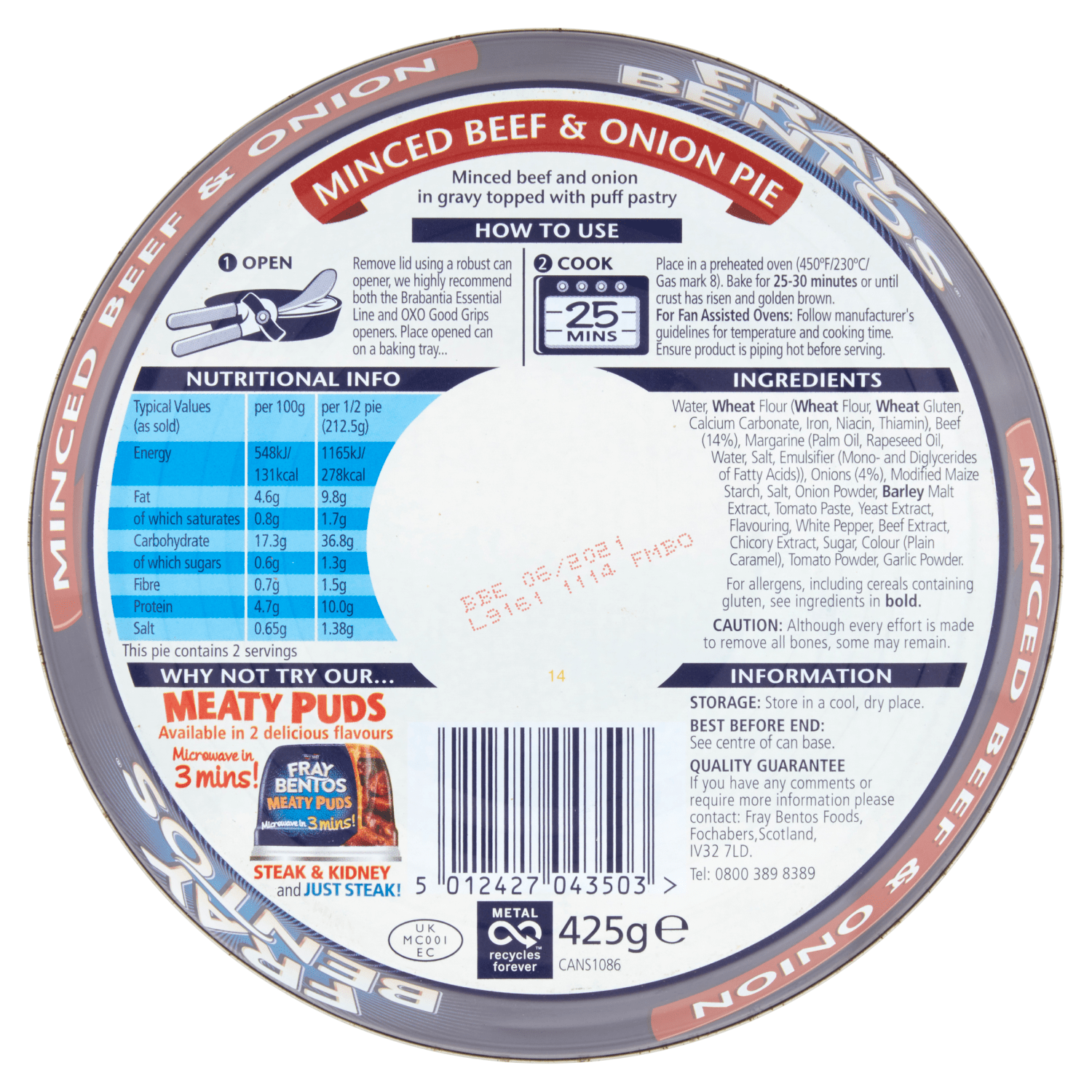 Fray Bentos Minced Beef & Onion 425g - UK Food & Drink - 5012427043503