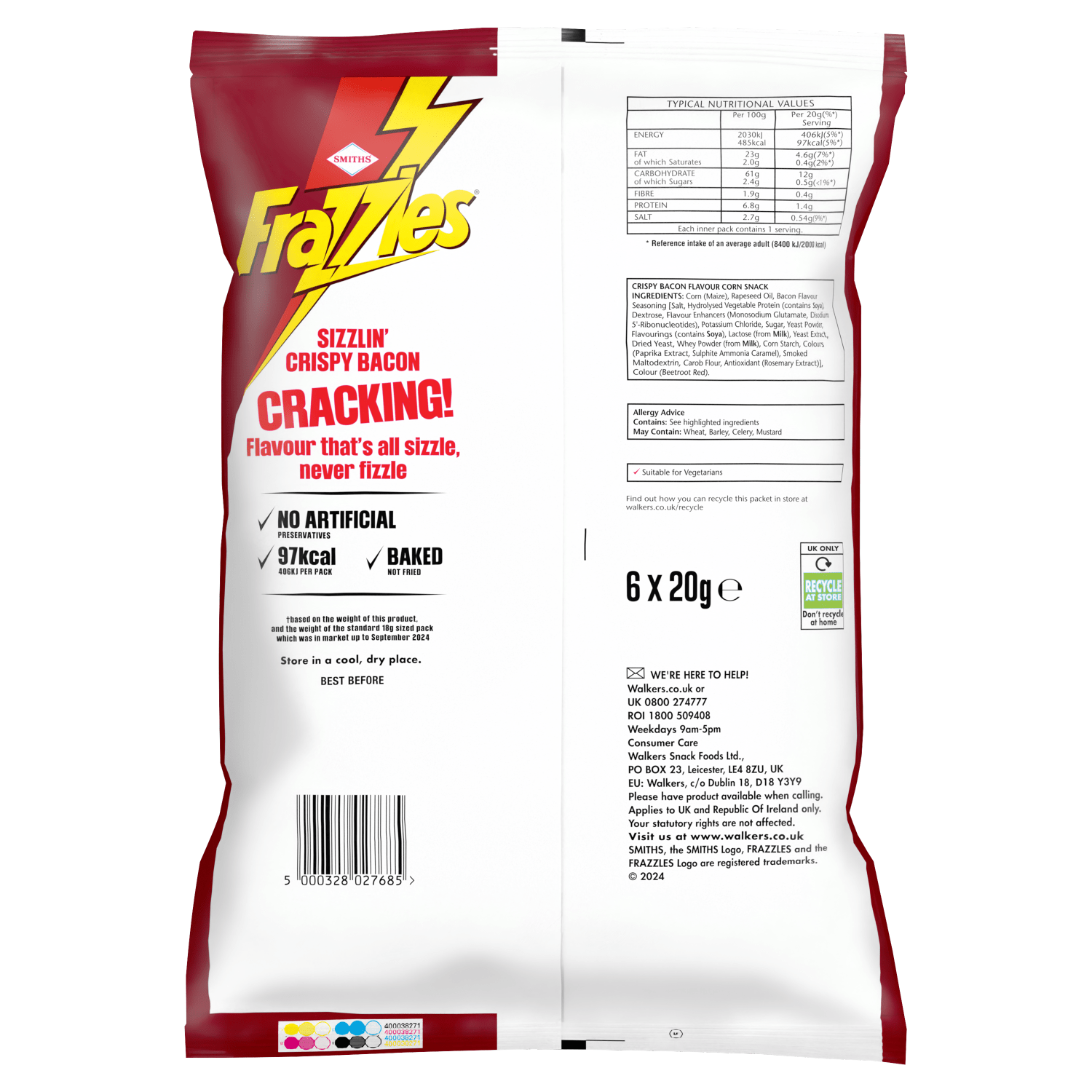 Frazzles Bacon Crisps Multipack 6 x 20g - UK Food & Drink - 5000328027685