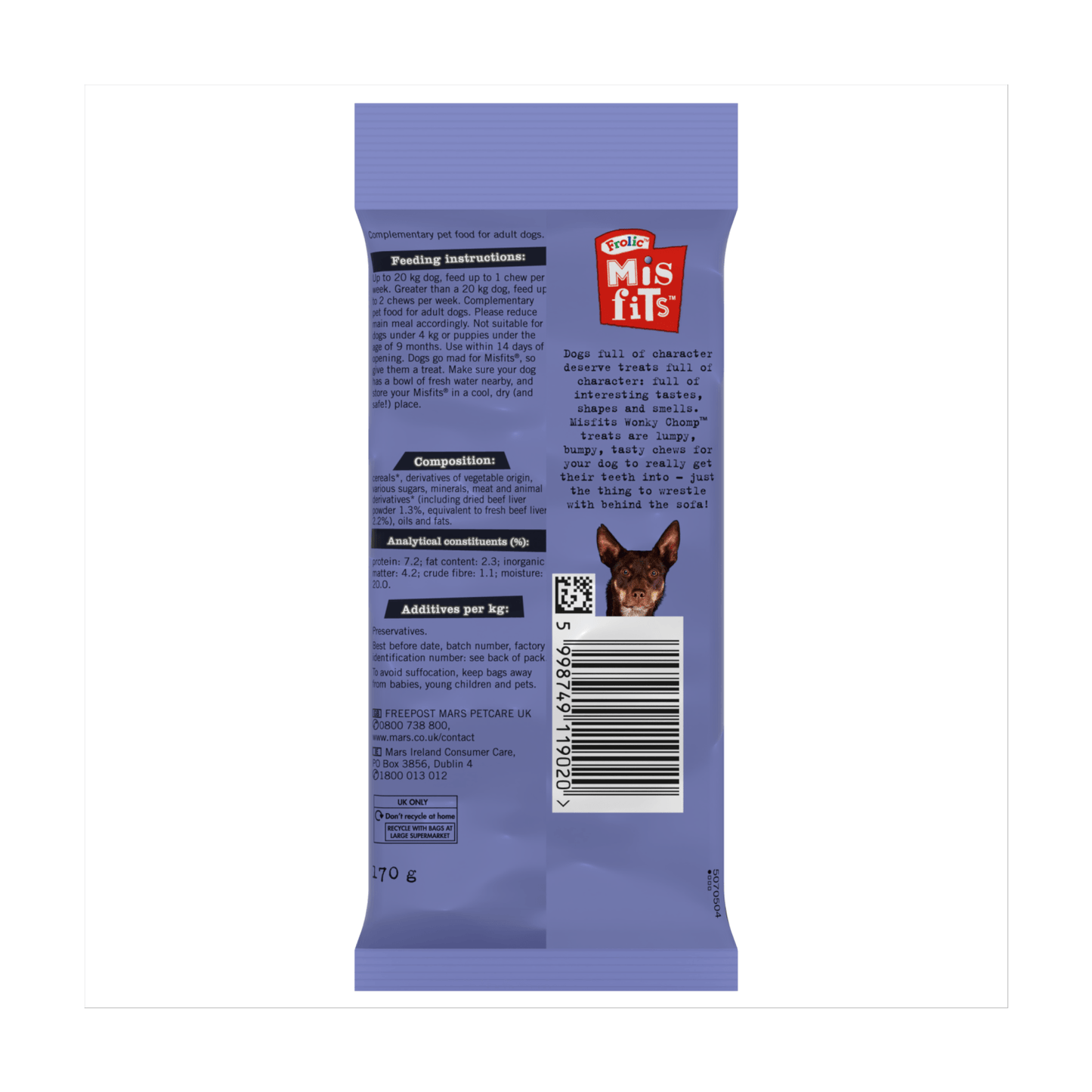 Frolic Misfits Wonky Chomp Adult Medium Dog Treats Beef 2 Stick 170g - UK Food & Drink - 5998749119020