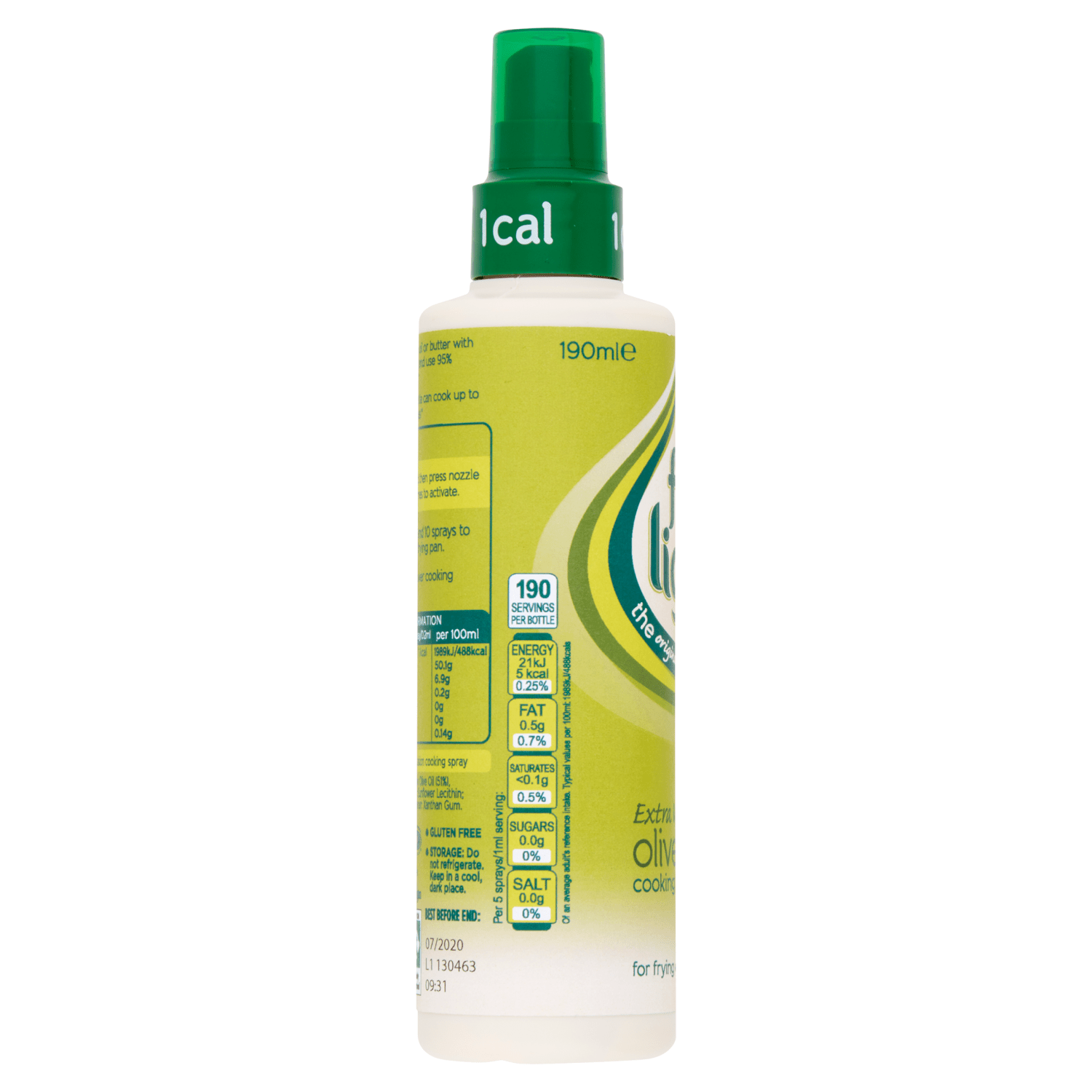 Frylight 1 Cal Light & Mellow Olive Oil Cooking Spray 190ml - UK Food & Drink - 5000442007594