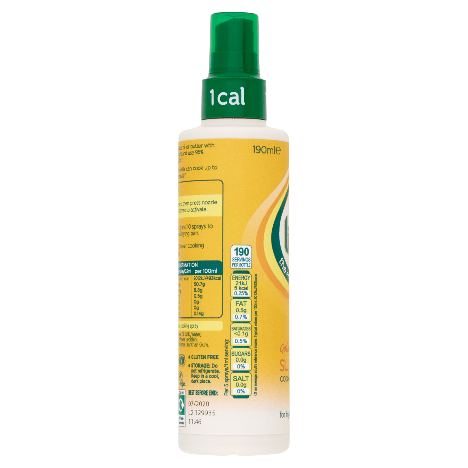 Frylight 1 Cal Sunflower Oil Cooking Spray 190ml - UK Food & Drink - 5000442007617