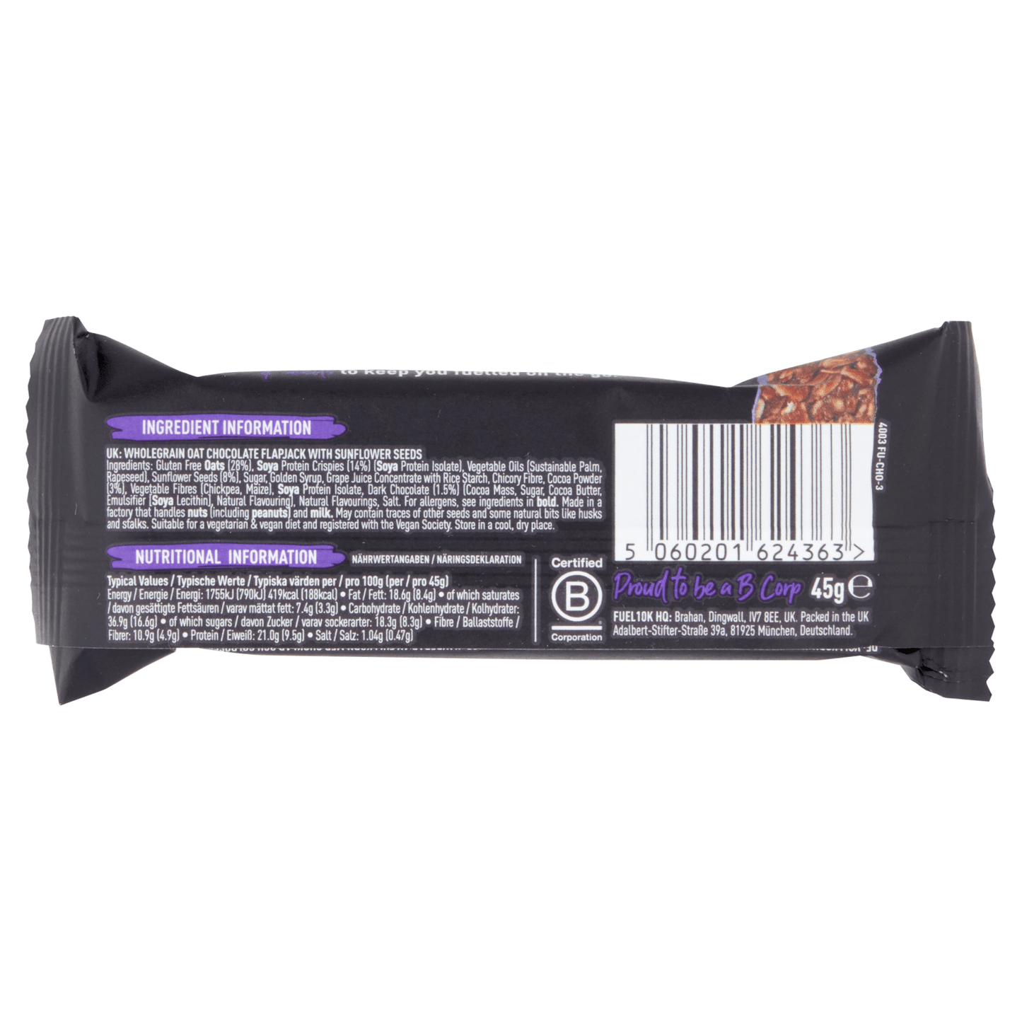 FUEL10K Chocolate Oat Bar 45g - UK Food & Drink - 5060201624363