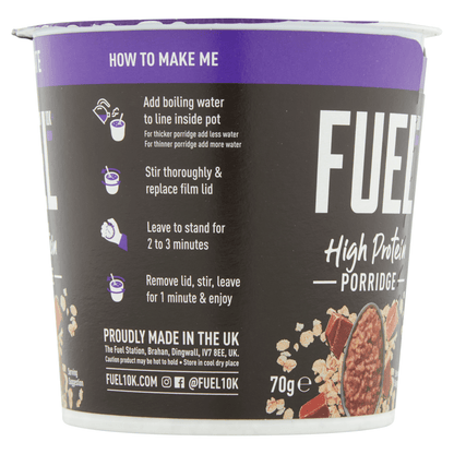 FUEL10K High Protein Chocolate Porridge Pot 70g - UK Food & Drink - 5060201623205