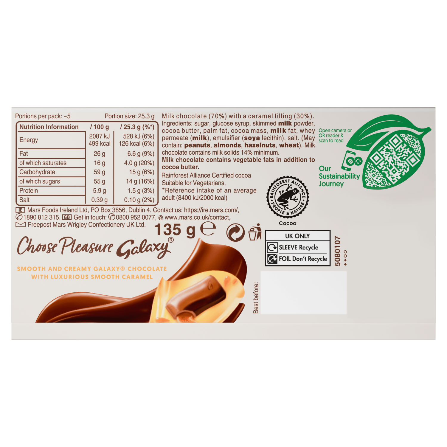 Galaxy Smooth Caramel 135g - UK Food & Drink - 5900951313103