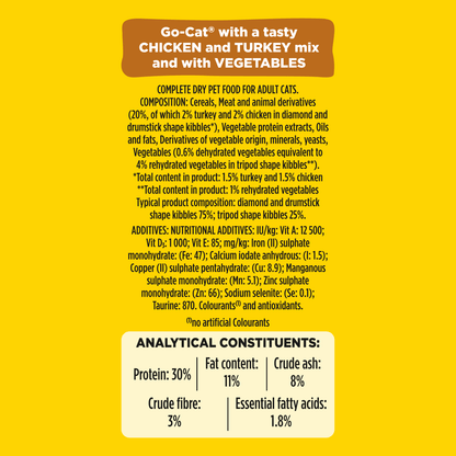 Go - Cat with a Tasty Chicken and Turkey Mix and with Vegetables 1+ Years Adult 750g - UK Food & Drink - 7613287211859