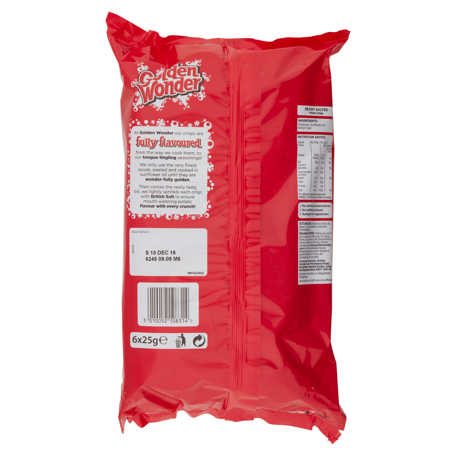 Golden Wonder Fully Flavoured Ready Salted 6 x 25g - UK Food & Drink - 5010052108314