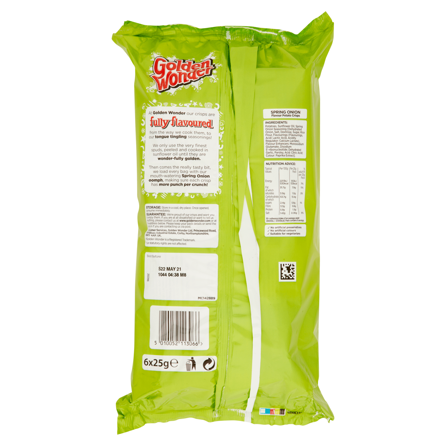 Golden Wonder Fully Flavoured Spring Onion 6 x 25g - UK Food & Drink - 5010052113066