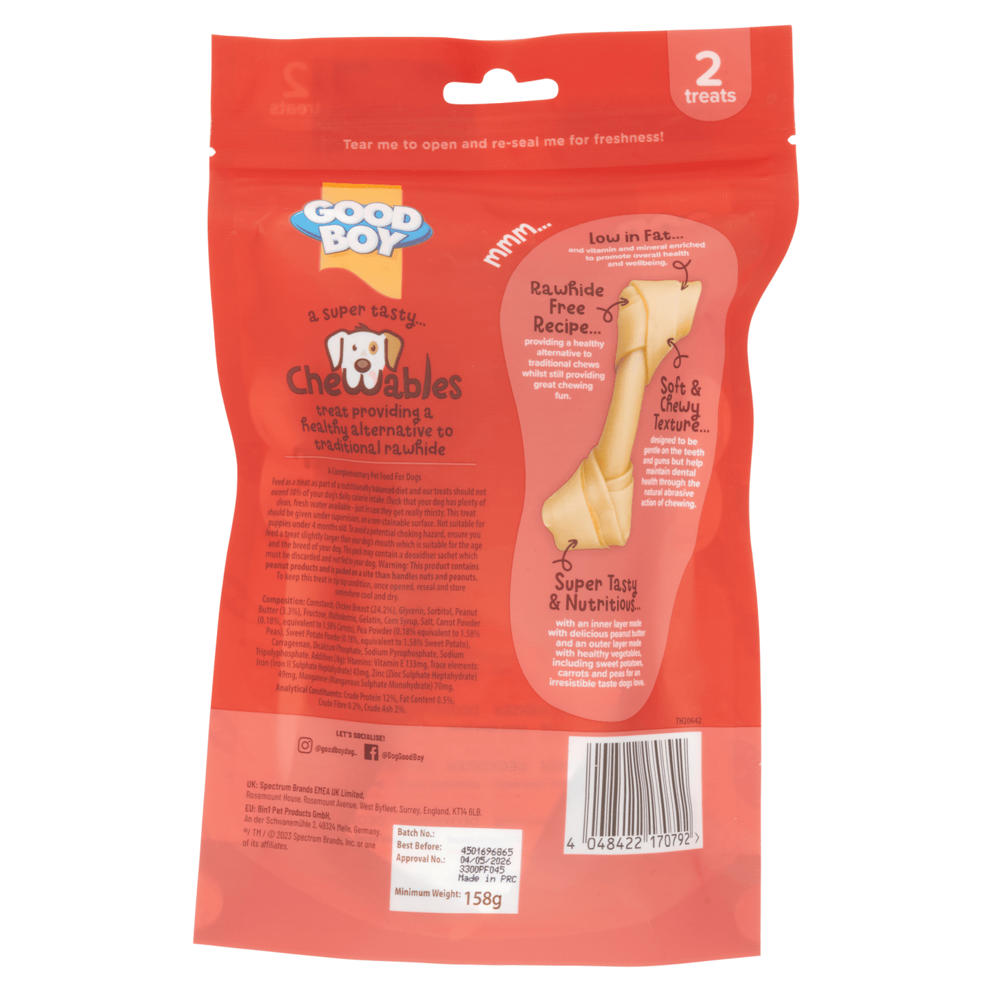 Good Boy Chewables Bones with Peanut Butter Treats 2 Pack 158g - UK Food & Drink - 4048422170792