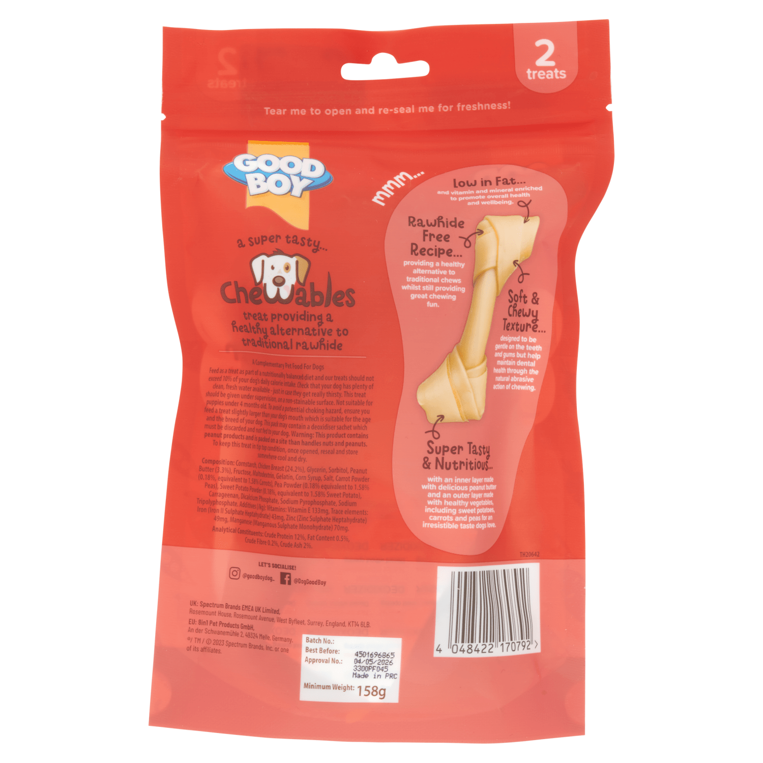 Good Boy Chewables Bones with Peanut Butter Treats 2 Pack 158g - UK Food & Drink - 4048422170792
