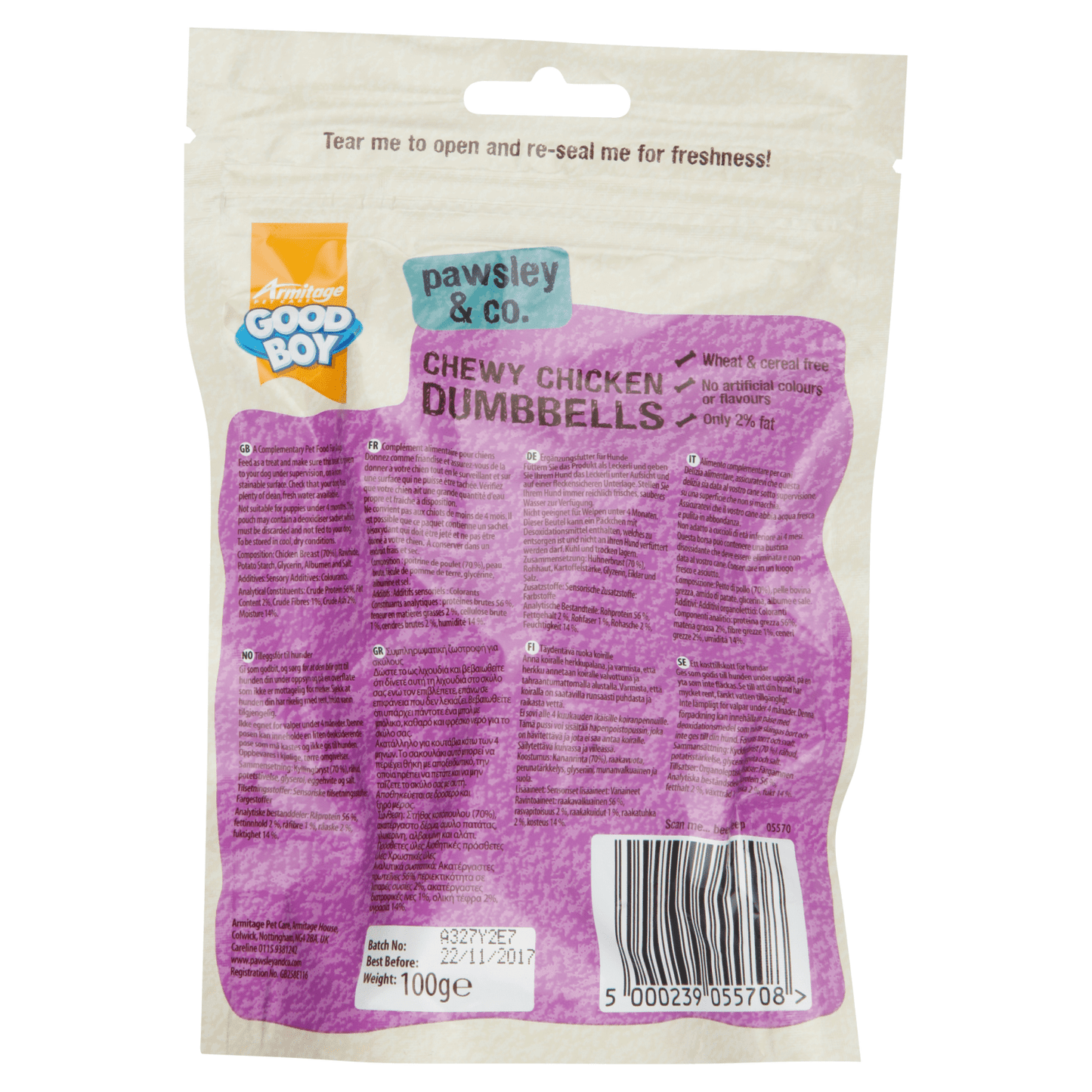 Good Boy Pawsley & Co. Chewy Chicken Dumbbells 100g - UK Food & Drink - 5000239055708