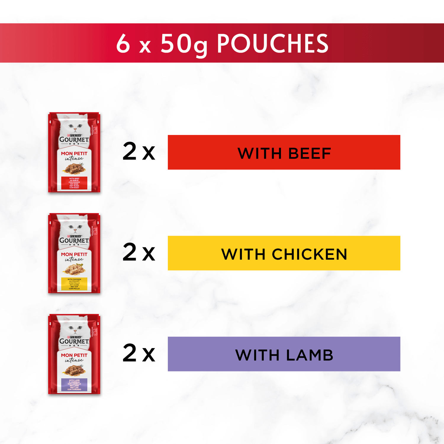 Gourmet Mon Petit Adult Cat Food with Beef, Chicken & Lamb 6 x 50g (300g) - UK Food & Drink - 7613034648099