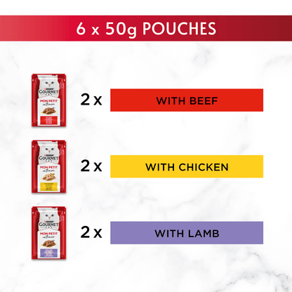 Gourmet Mon Petit Adult Cat Food with Beef, Chicken & Lamb 6 x 50g (300g) - UK Food & Drink - 7613034648099
