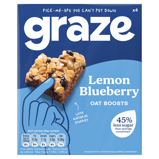 Graze Superfood Oat Boosts Lemon Blueberry 4 x 30g (120g) - UK Food & Drink - 5055958705427