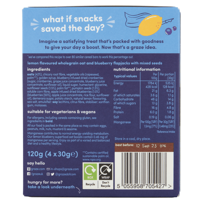 Graze Superfood Oat Boosts Lemon Blueberry 4 x 30g (120g) - UK Food & Drink - 5055958705427