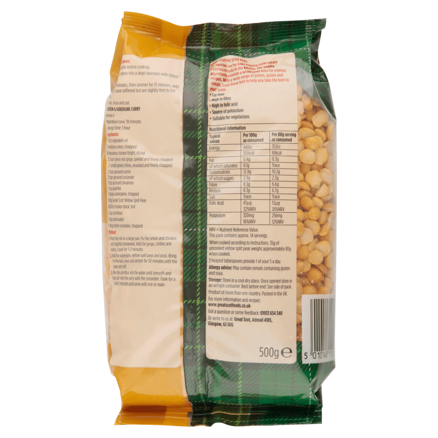 Great Scot Yellow Split Peas 500g - UK Food & Drink - 5010148111082