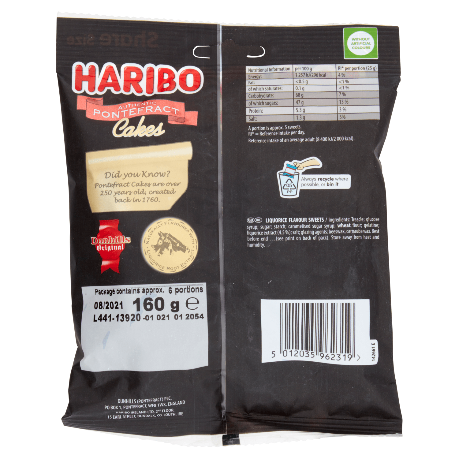 HARIBO Pontefract Cakes Bag 160g - UK Food & Drink - 5012035962319