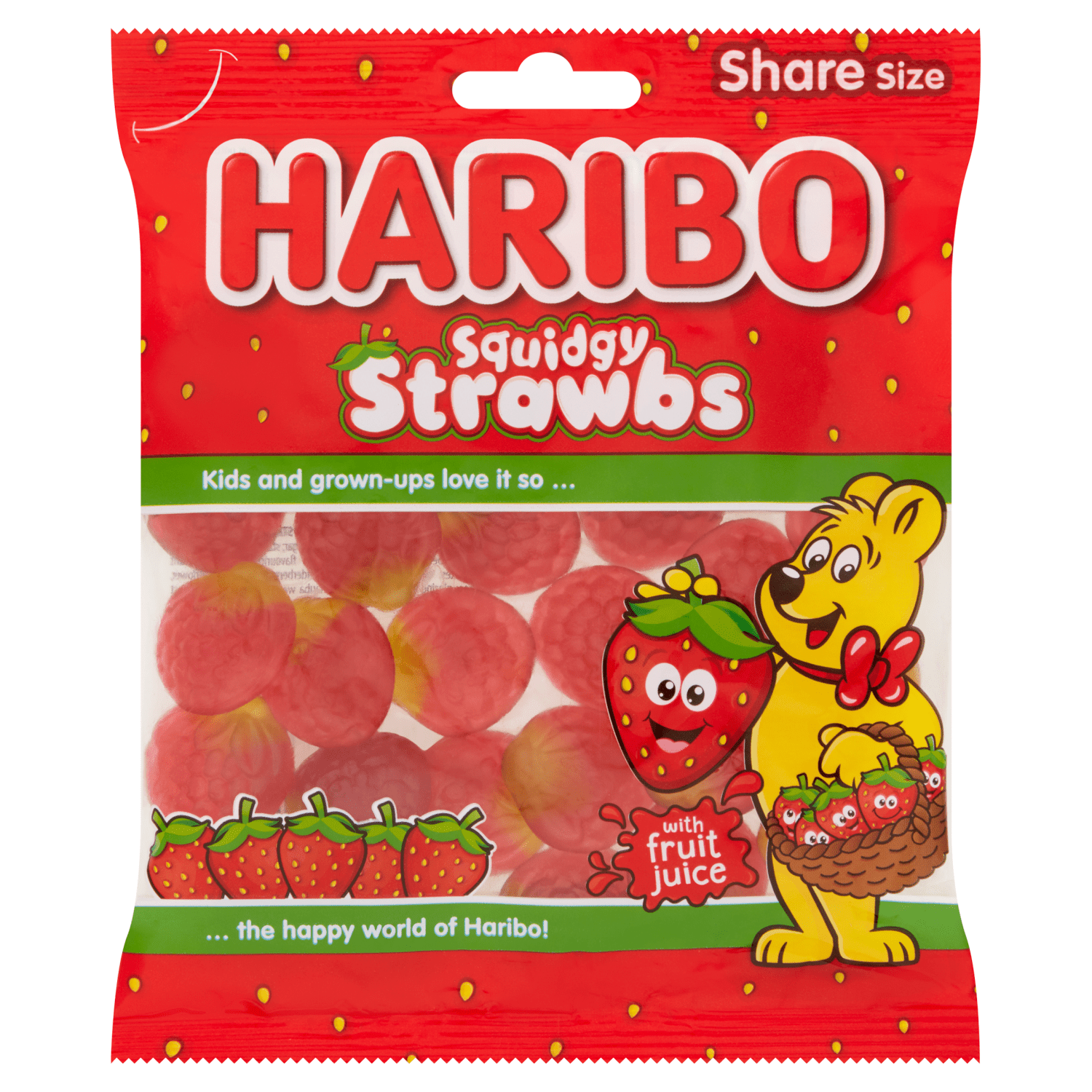 HARIBO Squidgy Strawbs Bag 160g - UK Food & Drink - 5012035962210
