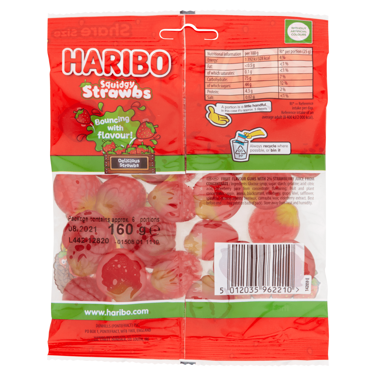 HARIBO Squidgy Strawbs Bag 160g - UK Food & Drink - 5012035962210