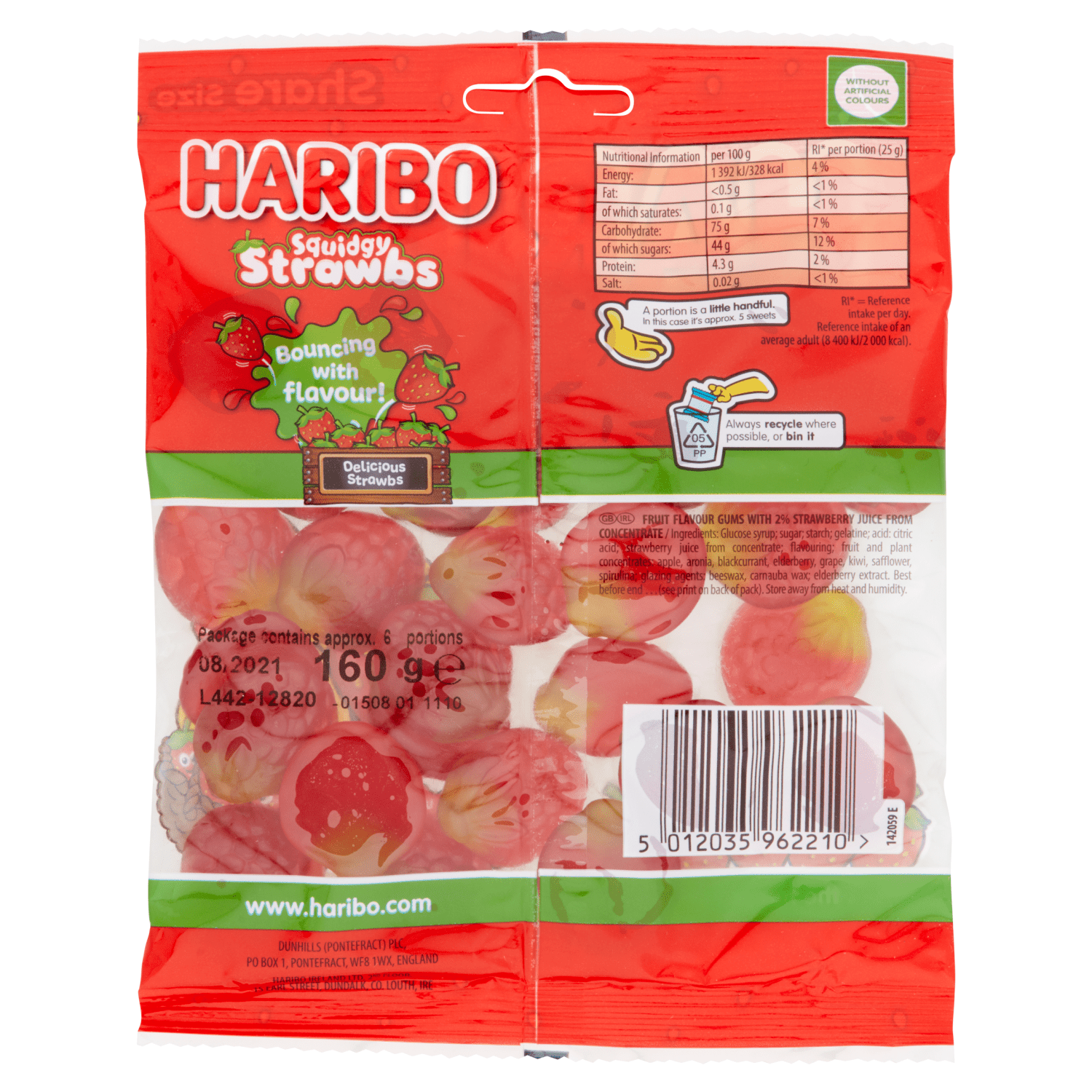 HARIBO Squidgy Strawbs Bag 160g - UK Food & Drink - 5012035962210