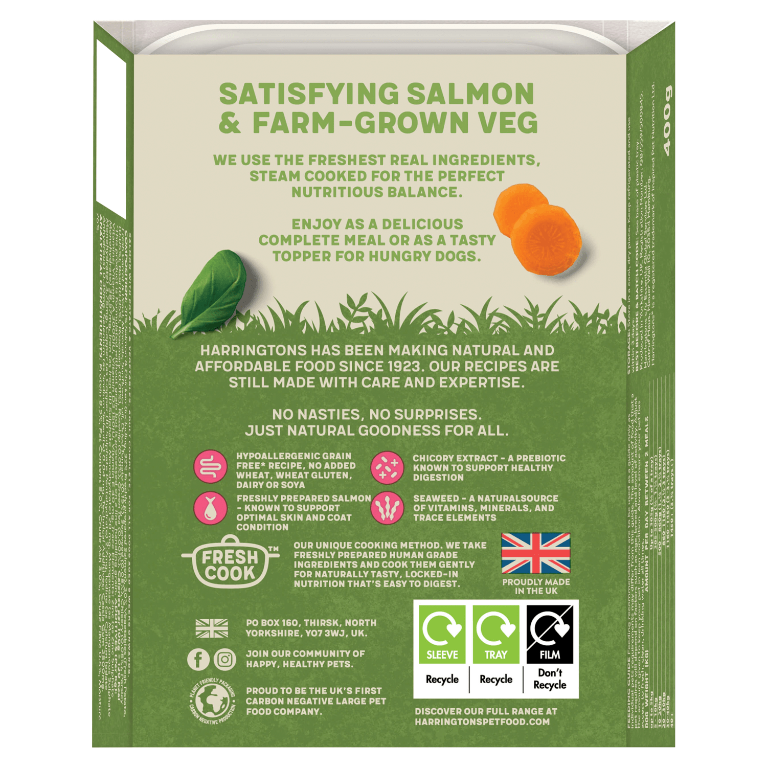Harringtons Satisfying Salmon & Farm - Grown Veg for Adult Dogs 400g - UK Food & Drink - 5013919002084