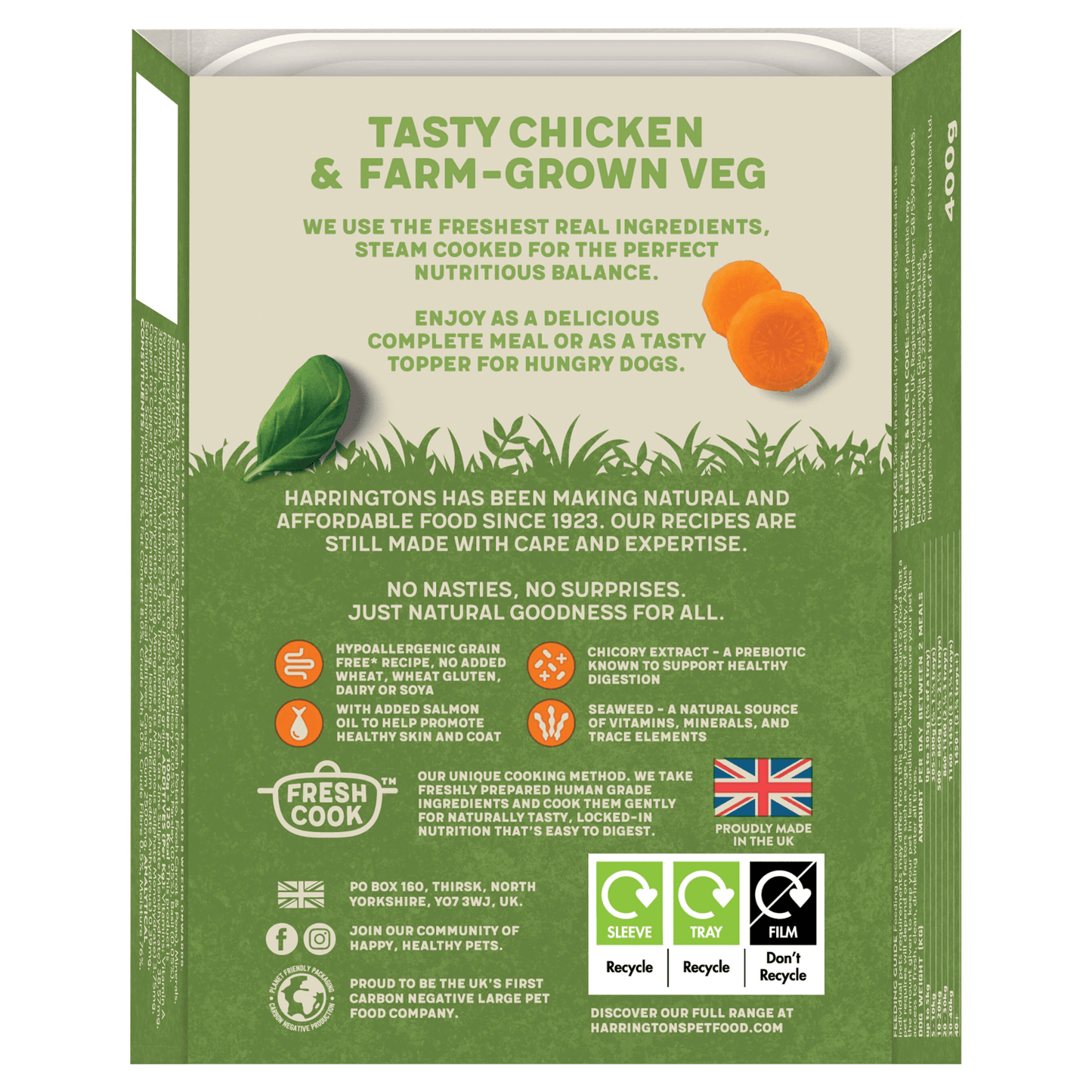 Harringtons Tasty Chicken & Farm - Grown Veg for Adult Dogs 400g - UK Food & Drink - 5013919002060